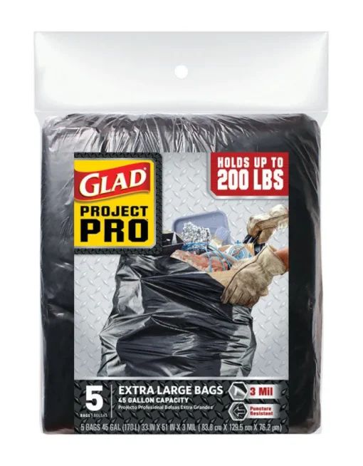 Glad Project Pro 45 gal Trash Bags Flap Tie 5 pk