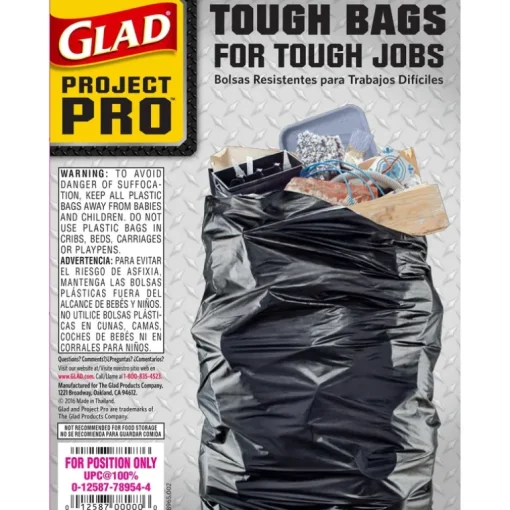 Glad Project Pro 45 gal Trash Bags Flap Tie 5 pk