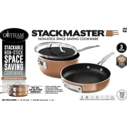 Gotham Steel Stackmaster Aluminum Fry Pan Set Copper