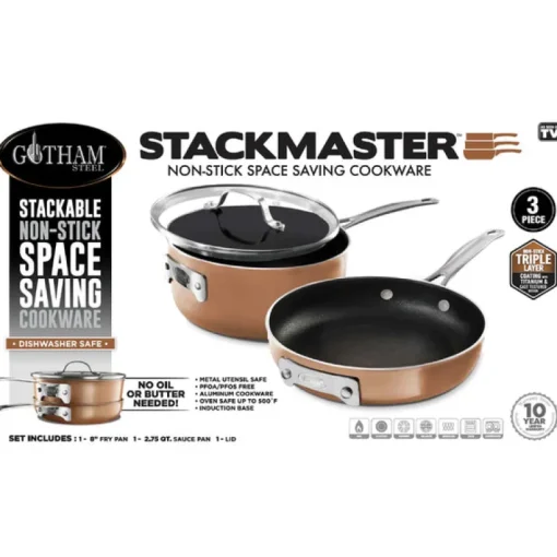 Gotham Steel Stackmaster Aluminum Fry Pan Set Copper