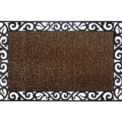 GrassWorx Clean Machine 24 in. W X 36 in. L Brown Wrought Iron Stems and Leaves Astroturf Door Mat