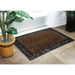 GrassWorx Clean Machine 24 in. W X 36 in. L Brown Wrought Iron Stems and Leaves Astroturf Door Mat