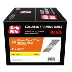Grip-Rite 3 in. L X 12 Ga. Angled Strip Bright Framing Nails 30 deg 4000 pk