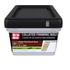Grip-Rite 3 in. L X 11 Ga. Angled Strip Hot-Dip Galvanized Framing Nails 21 deg 1000 pk