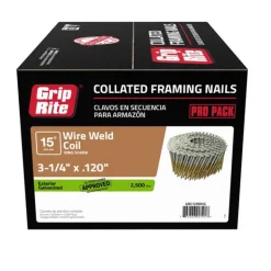 Grip-Rite 3-1/4 in. Wire Coil Framing Nails 15 deg. Ring Shank 2500 pk