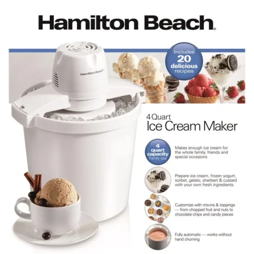 Hamilton Beach White 4 qt Ice Cream Maker 15.3 in. H X 12.5 in. W X 11.1 in. L