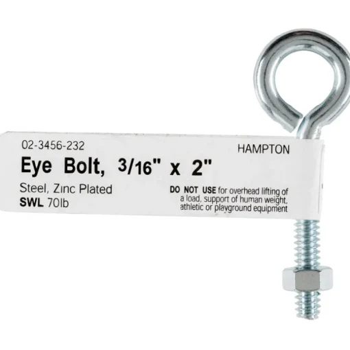 Hampton 3/16 in. x 2 in. L Zinc-Plated Steel Eyebolt Nut Included (Pack of 10)