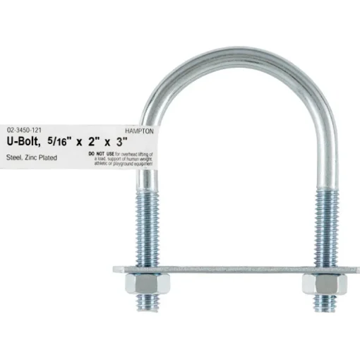 Hampton 5/16 in. x 2 in. W x 3 in. L Coarse Zinc-Plated Steel U-Bolt (Pack of 10)