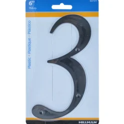 Hillman 6 in. Black Plastic Nail-On Number 3 1 pc (Pack of 3)