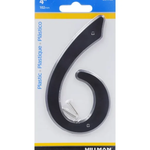Hillman 4 in. Black Plastic Nail-On Number 6 1 pc (Pack of 10)