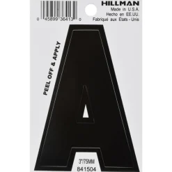 Hillman 3 in. Black Vinyl Self-Adhesive Letter A 1 pc (Pack of 6)