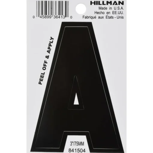 Hillman 3 in. Black Vinyl Self-Adhesive Letter A 1 pc (Pack of 6)
