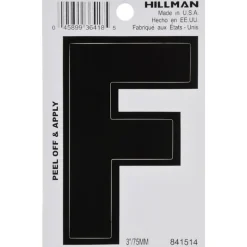 Hillman 3 in. Black Vinyl Self-Adhesive Letter F 1 pc (Pack of 6)