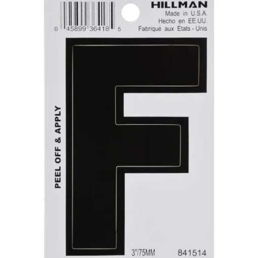 Hillman 3 in. Black Vinyl Self-Adhesive Letter F 1 pc (Pack of 6)