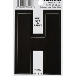 Hillman 3 in. Black Vinyl Self-Adhesive Letter H 1 pc (Pack of 6)