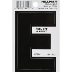 Hillman 3 in. Black Vinyl Self-Adhesive Letter E 1 pc (Pack of 6)
