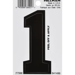 Hillman 3 in. Black Vinyl Self-Adhesive Number 1 1 pc (Pack of 6)