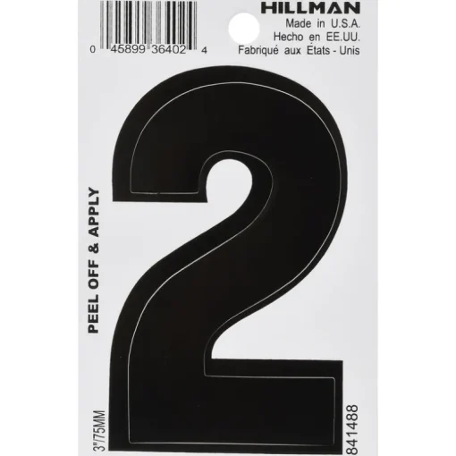 Hillman 3 in. Black Vinyl Self-Adhesive Number 2 1 pc (Pack of 6)