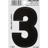 Hillman 3 in. Black Vinyl Self-Adhesive Number 4 1 pc (Pack of 6)