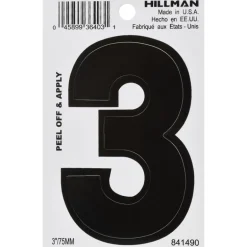 Hillman 3 in. Black Vinyl Self-Adhesive Number 3 1 pc (Pack of 6)