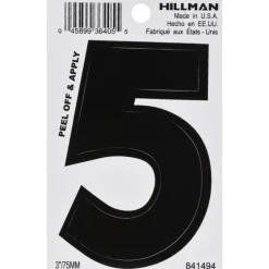 Hillman 3 in. Black Vinyl Self-Adhesive Number 5 1 pc (Pack of 6)