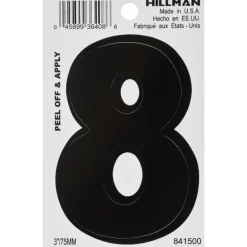 Hillman 3 in. Black Vinyl Self-Adhesive Number 8 1 pc (Pack of 6)
