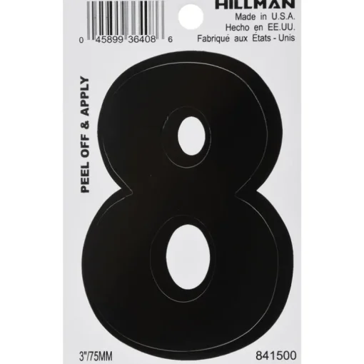 Hillman 3 in. Black Vinyl Self-Adhesive Number 8 1 pc (Pack of 6)