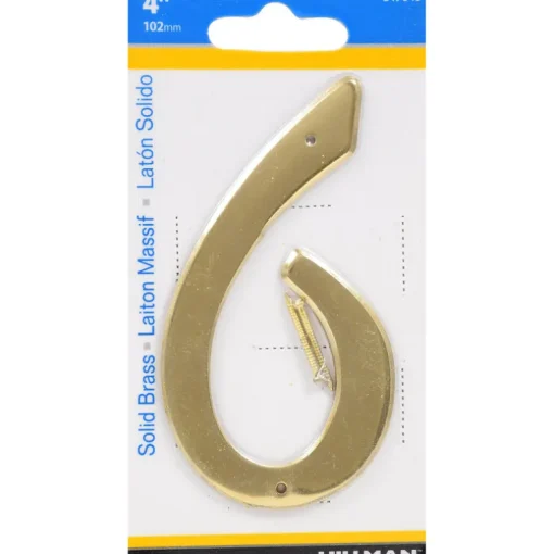 Hillman 4 in. Gold Brass Nail-On Number 6 1 pc (Pack of 3)
