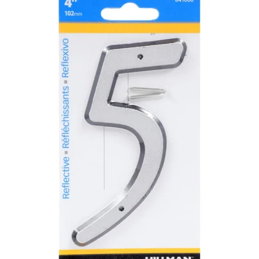 Hillman 4 in. Reflective Silver Plastic Nail-On Number 5 1 pc (Pack of 3)