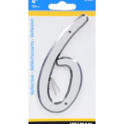 Hillman 4 in. Reflective Silver Plastic Nail-On Number 6 1 pc (Pack of 3)