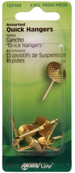 Hillman AnchorWire Brass-Plated Assorted Quick Hanger 10 lb. 6 pk (Pack of 10)