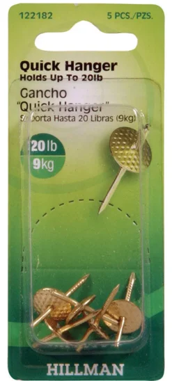 Hillman AnchorWire Brass-Plated One Piece Quick Hanger 20 lb. 5 pk (Pack of 10)