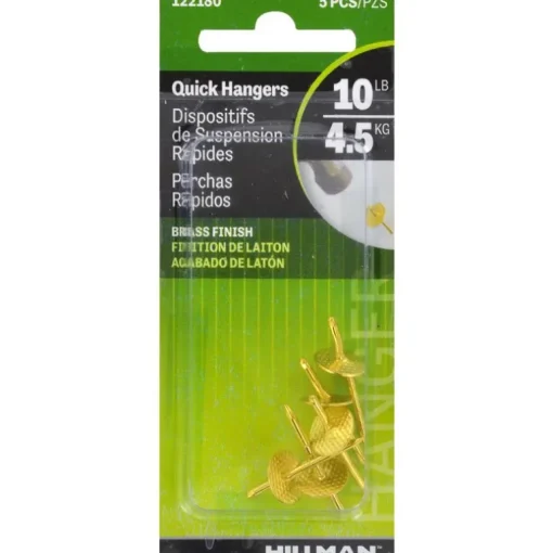 Hillman AnchorWire Brass-Plated Brass Quick Hanger 10 lb. One Piece 5 pk (Pack of 10)