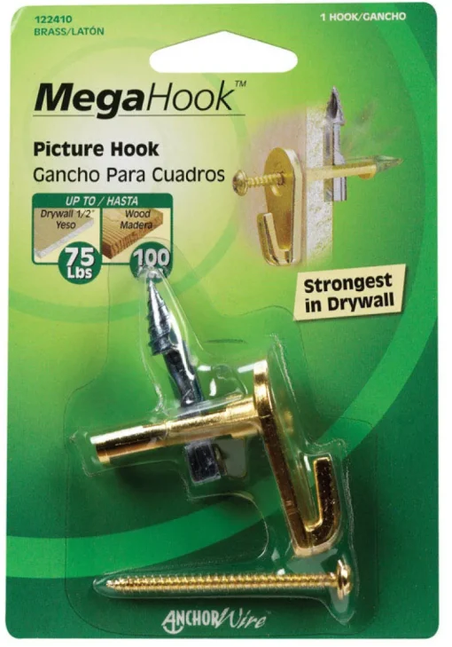 Hillman Brass Extra Heavy Duty Megahook Kit Specialty Picture Hanger 75 lbs. (Pack of 5)