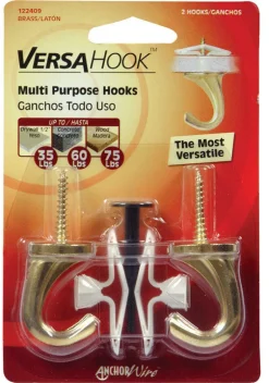 Hillman Brass Small Versa Hook 75 lb. capacity 2 pk (Pack of 5)
