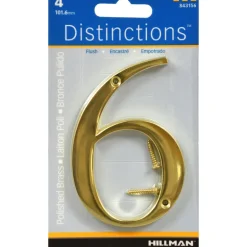 Hillman Distinctions 4 in. Gold Brass Screw-On Number 6 1 pc (Pack of 3)