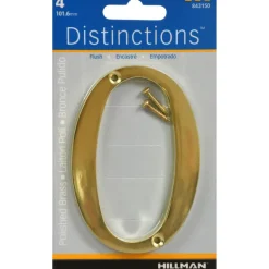 Hillman Distinctions 4 in. Gold Brass Screw-On Number 0 1 pc (Pack of 3)