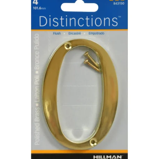 Hillman Distinctions 4 in. Gold Brass Screw-On Number 0 1 pc (Pack of 3)