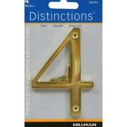Hillman Distinctions 4 in. Gold Brass Screw-On Number 4 1 pc (Pack of 3)