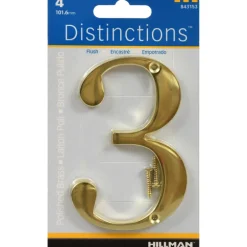 Hillman Distinctions 4 in. Gold Brass Screw-On Number 3 1 pc (Pack of 3)