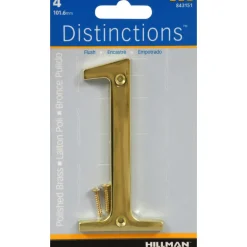 Hillman Distinctions 4 in. Gold Brass Screw-On Number 1 1 pc (Pack of 3)