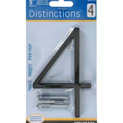 Hillman Distinctions 5 in. Black Metal Screw-On Number 4 1 pc (Pack of 3)