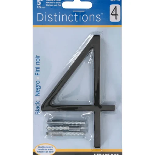 Hillman Distinctions 5 in. Black Metal Screw-On Number 4 1 pc (Pack of 3)