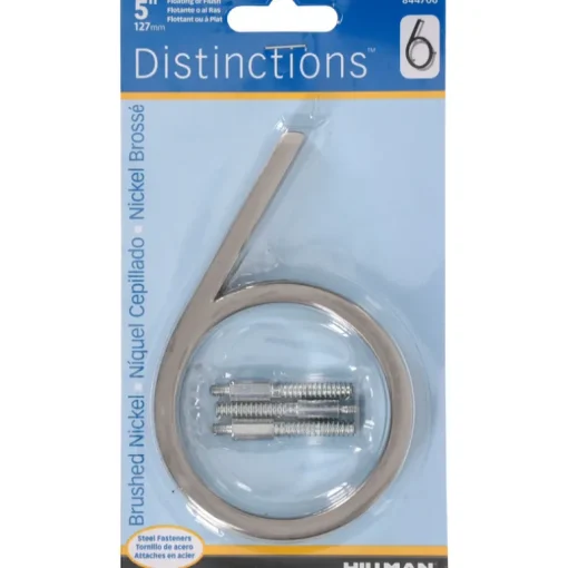Hillman Distinctions 5 in. Silver Brushed Nickel Screw-On Number 6 1 pc (Pack of 3)