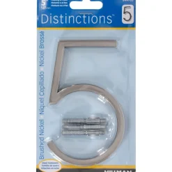 Hillman Distinctions 5 in. Silver Brushed Nickel Screw-On Number 5 1 pc (Pack of 3)