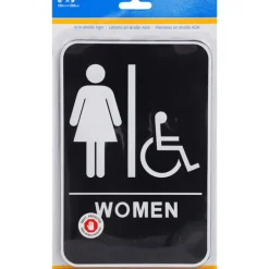 Hillman English Black Restroom Plaque 9 in. H X 6 in. W (Pack of 3)