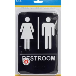 Hillman English Black Restroom Plaque 9 in. H X 6 in. W (Pack of 3)