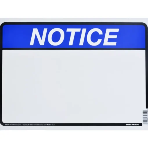 Hillman English White Notice Sign 10 in. H X 14 in. W (Pack of 6)