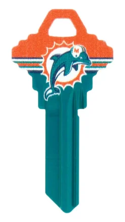 Hillman Miami Dolphines Painted Key House/Office Universal Key Blank Single sided (Pack of 6)