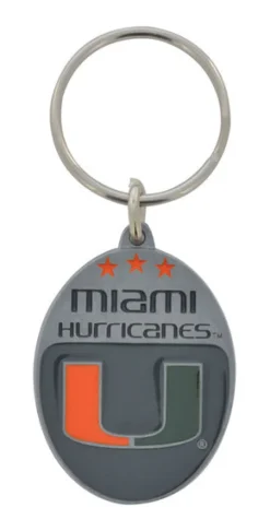 Hillman Miami Hurricanes Metal Silver Decorative Key Chain (Pack of 3)